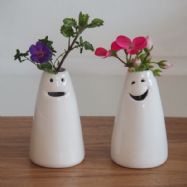 Pair of Happy face Bud Vases